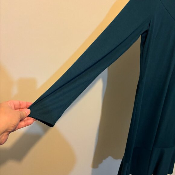 Ann Taylor Teal Wool Blend Long Sleeve Mock Neck Ruffle Hem Dress - Picture 7 of 12